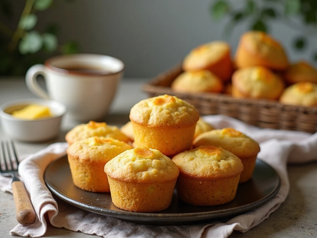 Golden cornbread muffins served for a cozy breakfast