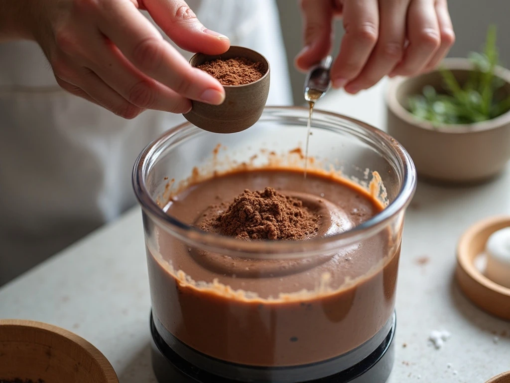 Blending ingredients for smooth cottage cheese chocolate mousse