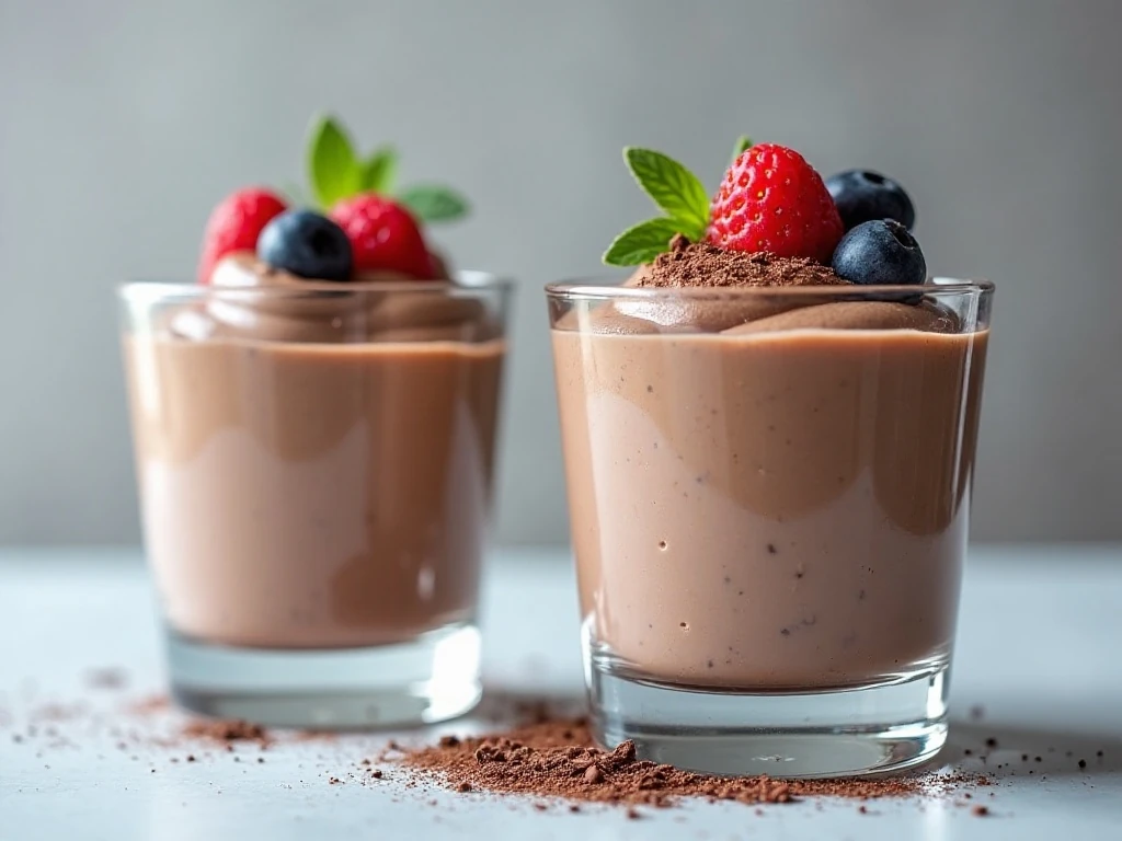 Chilled cottage cheese chocolate mousse ready to serve