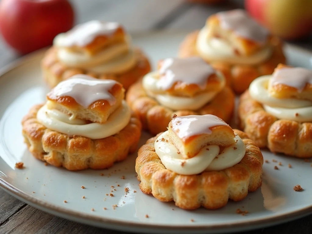 Golden apple cream cheese danishes arranged on a serving platter