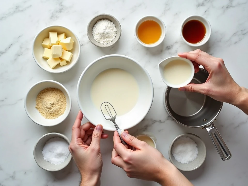Ingredients for easy cream puff pastry and vanilla whipped cream