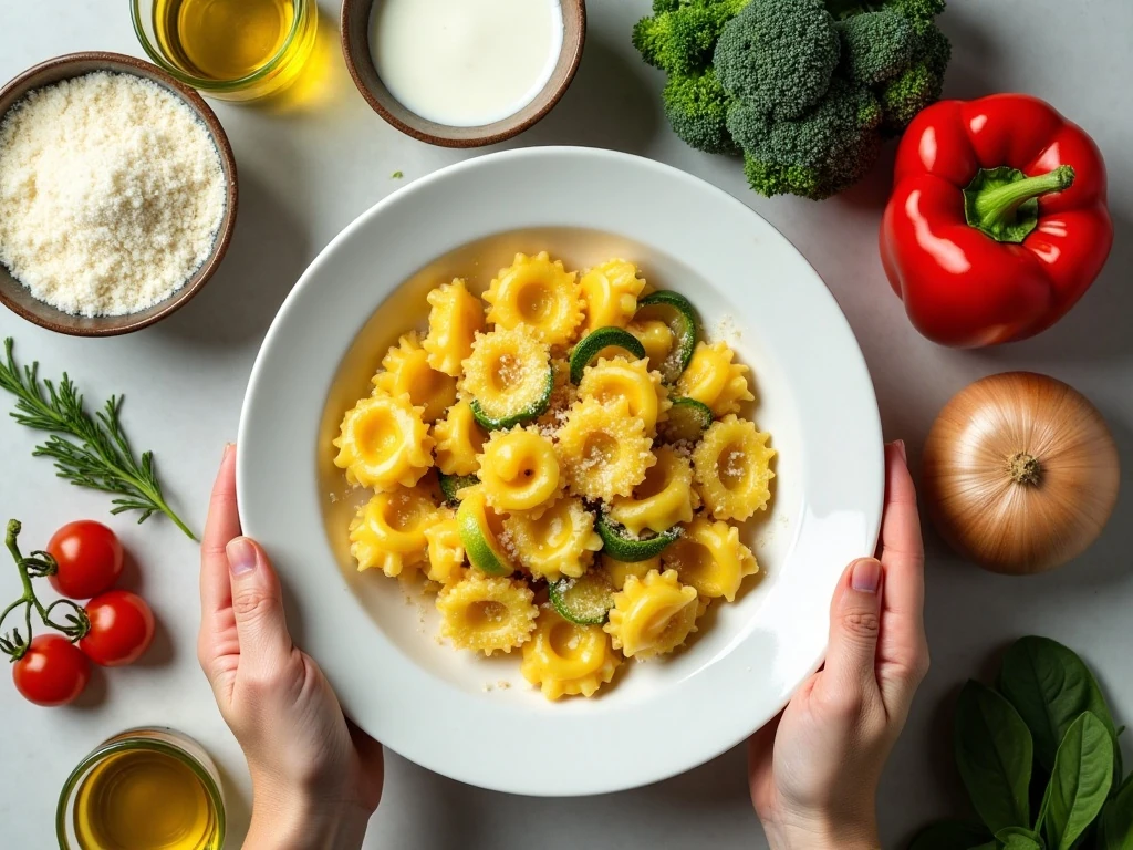 Ingredients for creamy vegetable tortellini