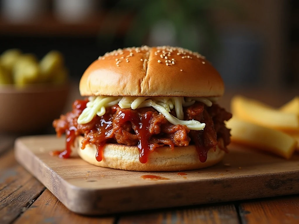 Tender crockpot pork barbecue sandwich with coleslaw