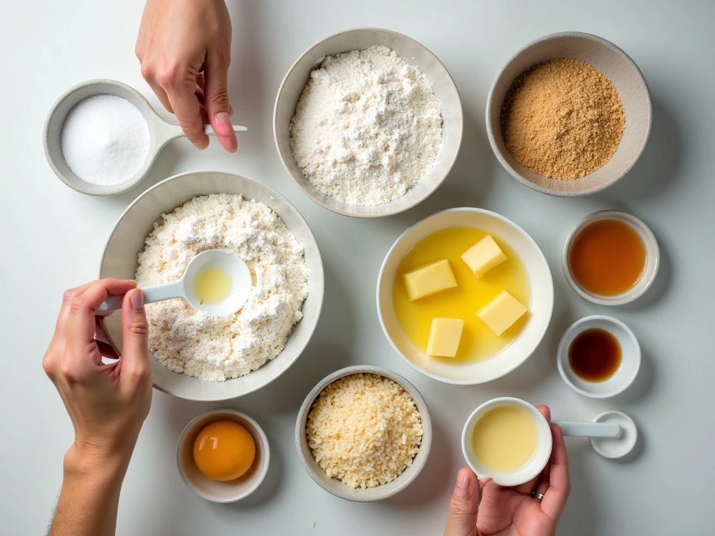 Measured ingredients for pineapple coconut bars