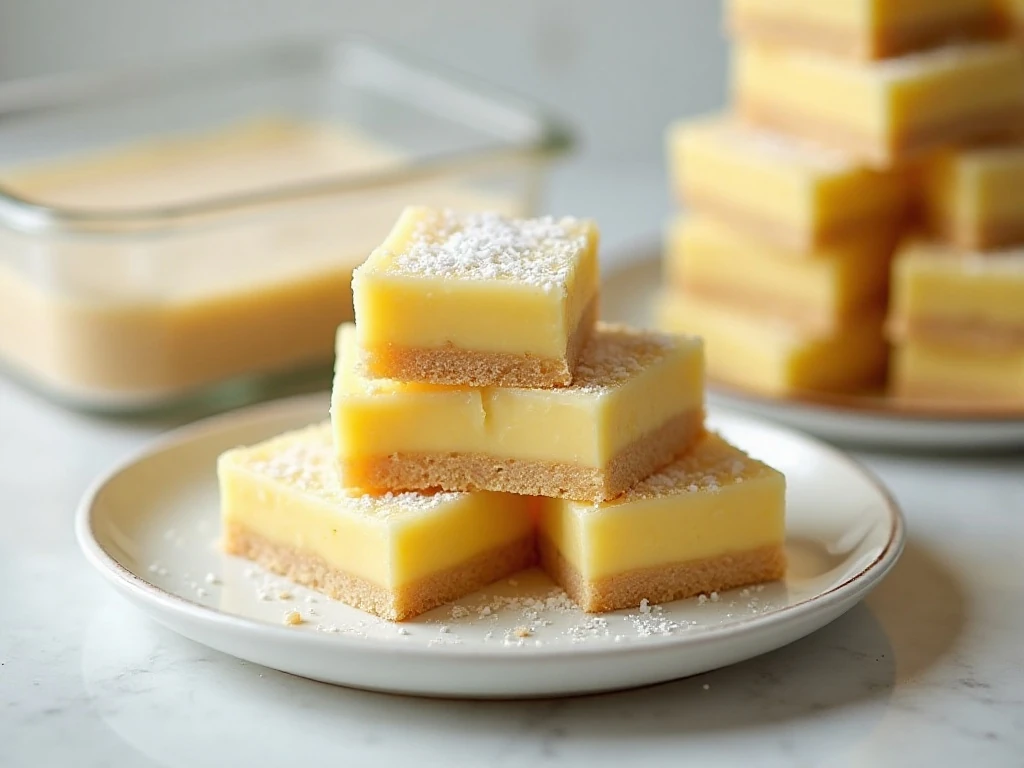 Piña colada bars stored in layers with parchment paper