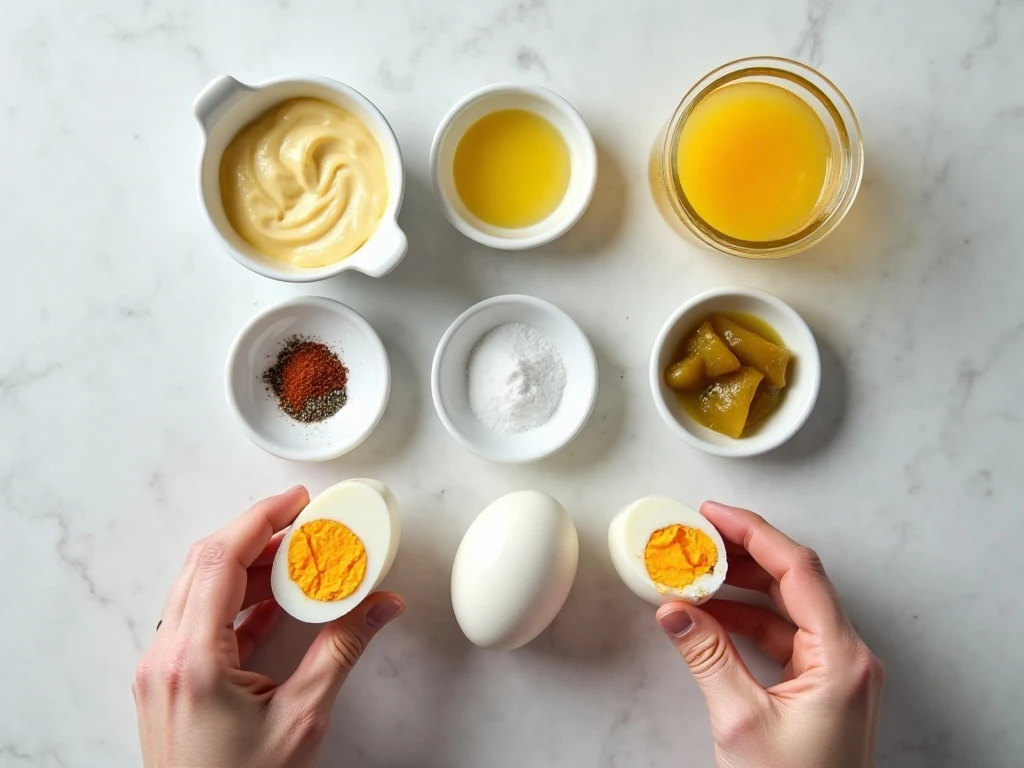 Ingredients for an easy classic deviled eggs recipe