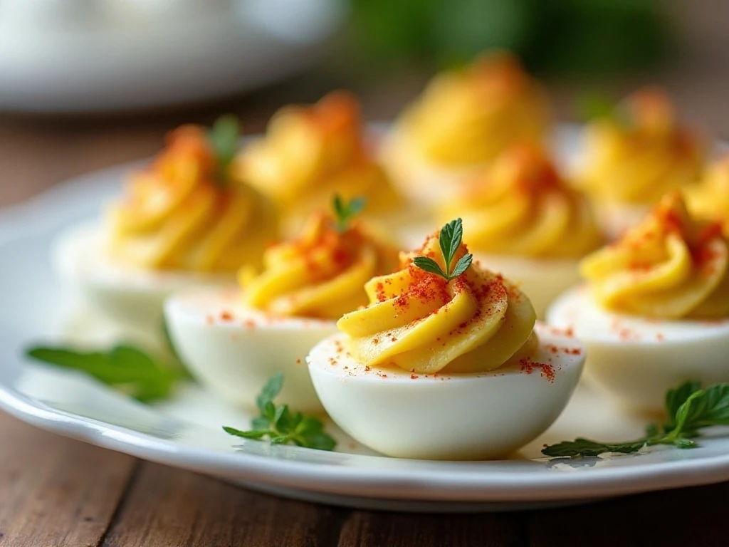 Chilled deviled eggs ready to serve