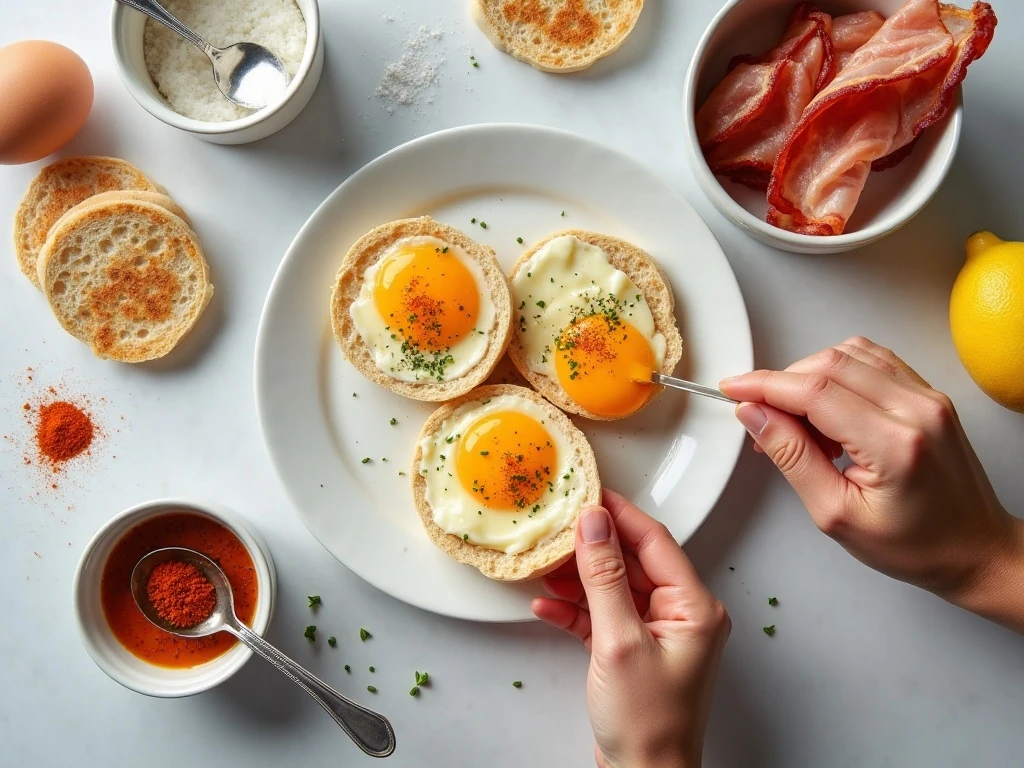 Ingredients for easy Eggs Benedict and blender hollandaise