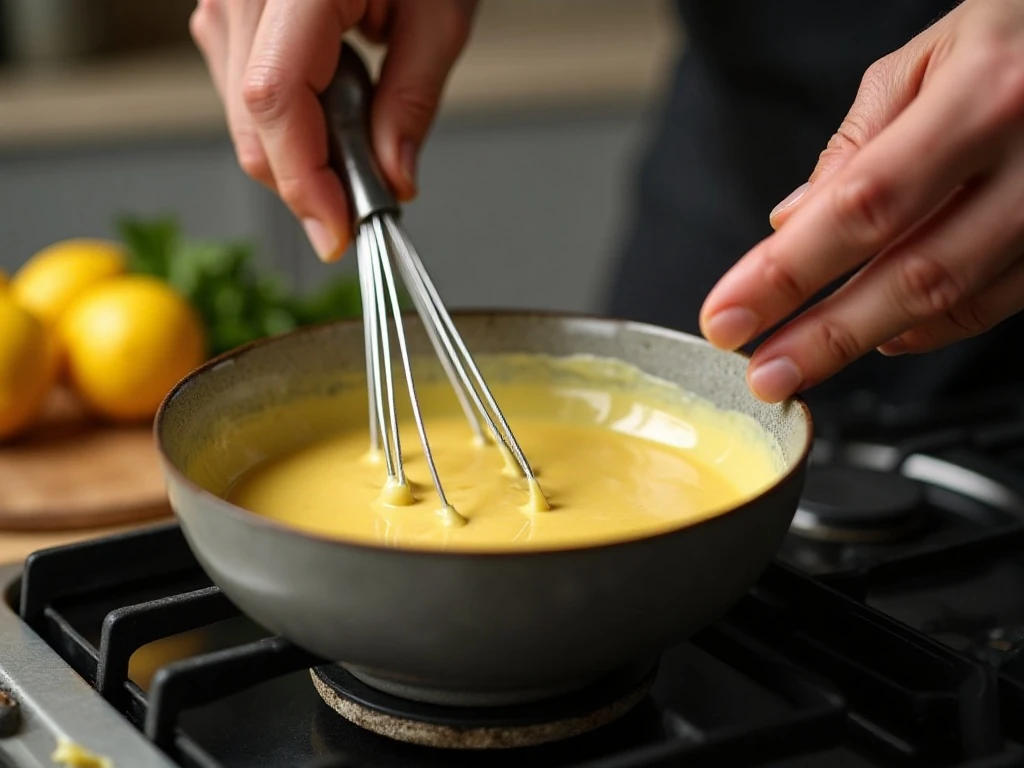 Smooth creamy hollandaise sauce for Eggs Benedict