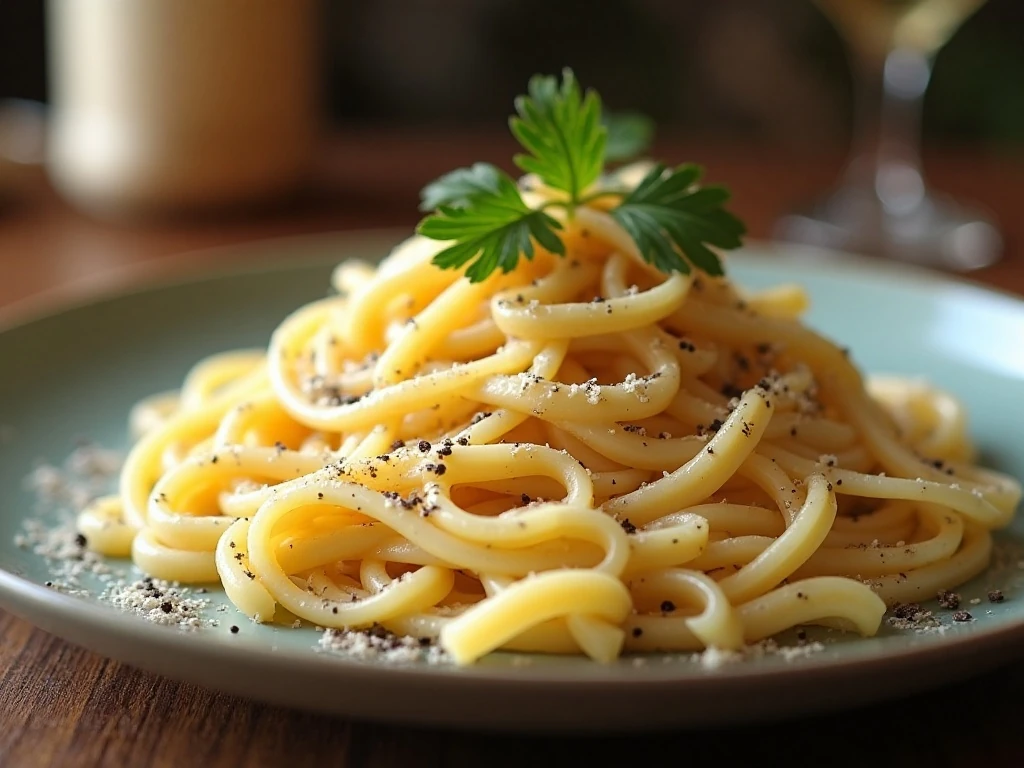Creamy homemade Fettuccine Alfredo served on a white plate