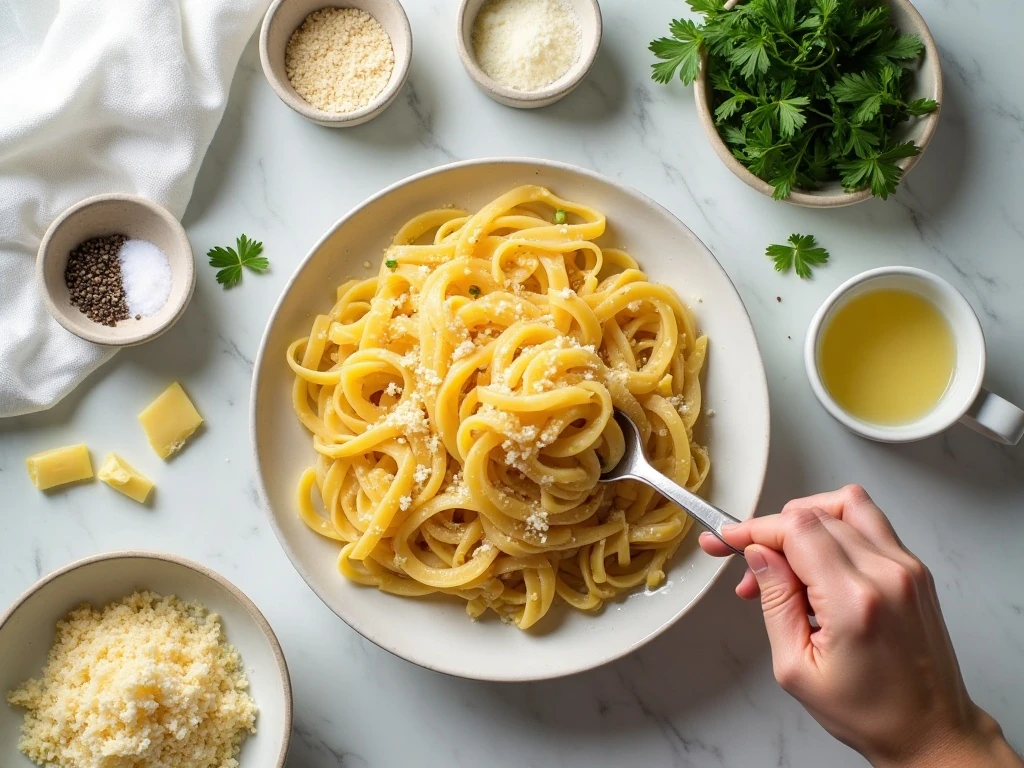 Ingredients for an easy Fettuccine Alfredo recipe