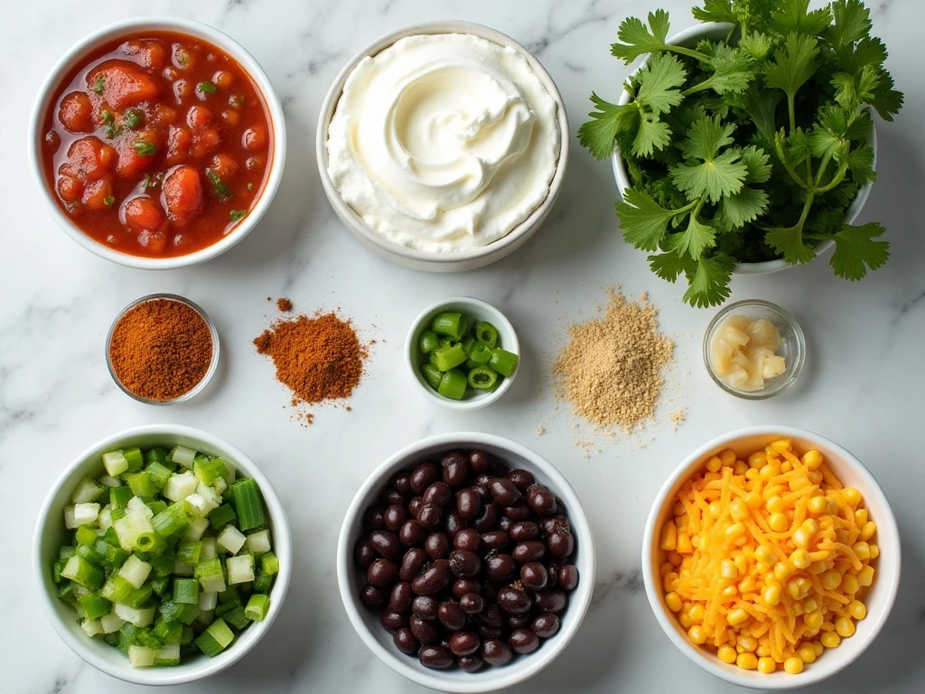 Ingredients for easy fiesta dip arranged for cooking