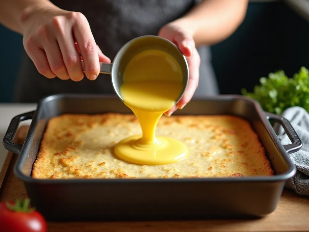 Melted butter being swirled in a hot baking dish for German pancake batter