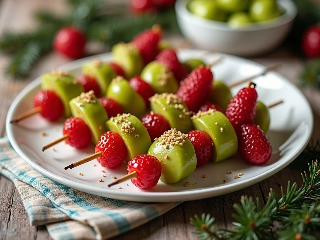 Grinch skewers ready to serve at a holiday gathering