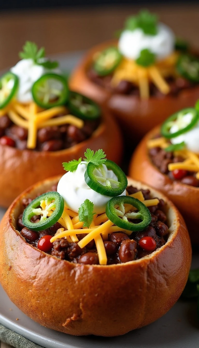 Easy Ground Beef Chili Recipe with Bread Bowl