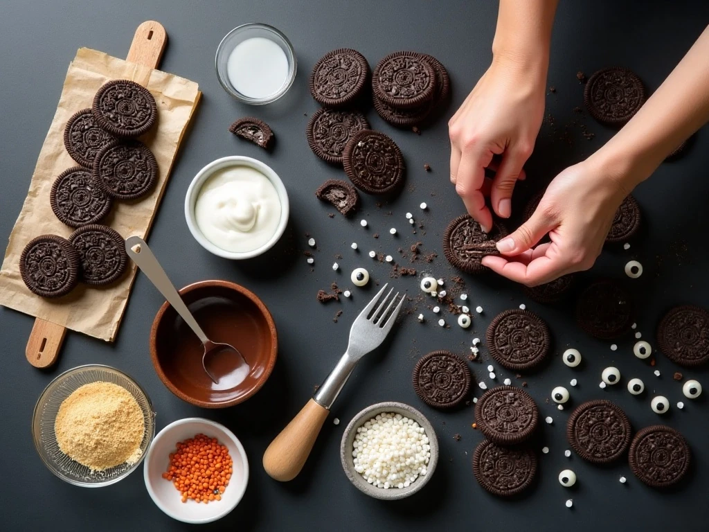Ingredients for Halloween spiderweb Oreos