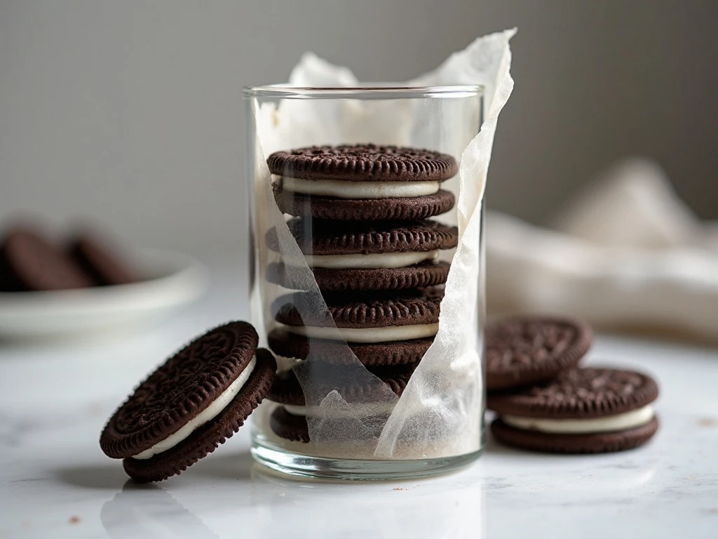 Stored Halloween spiderweb Oreo cookies in an airtight container