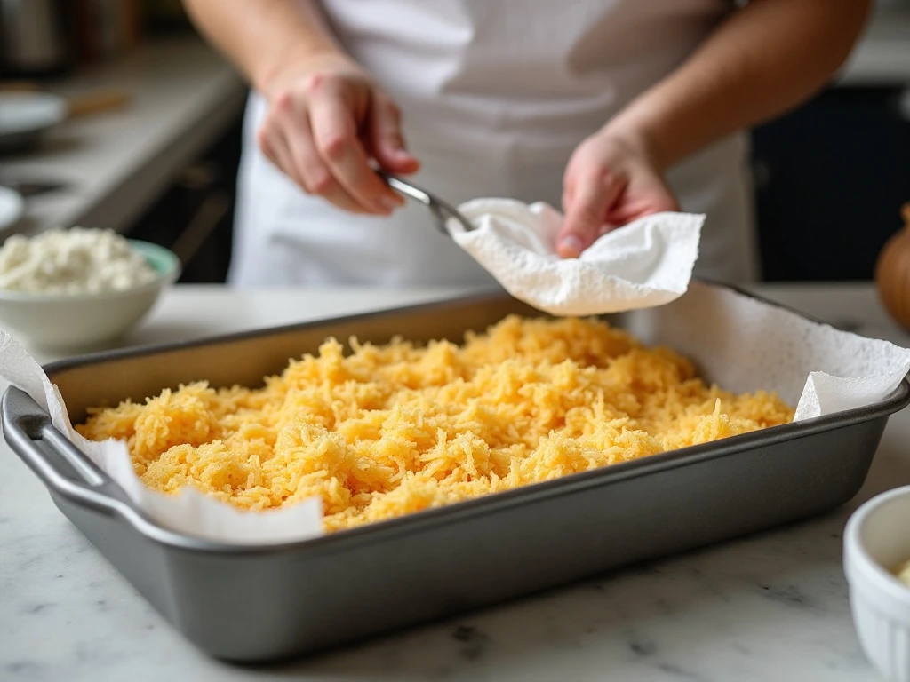 Draining excess moisture from thawed hash brown potatoes