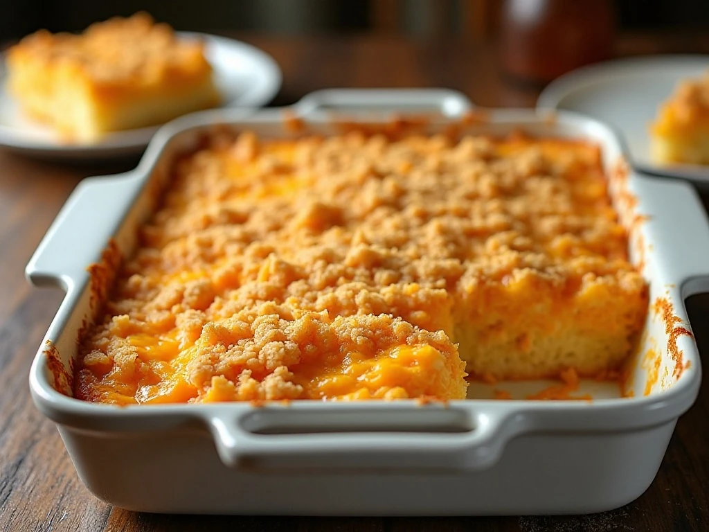 Golden hash brown casserole ready to serve at dinner