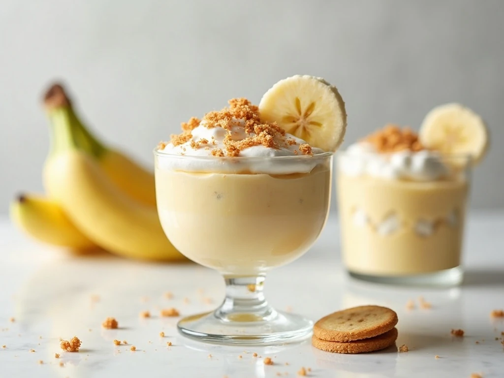 Layered banana pudding served in a trifle bowl and individual glasses