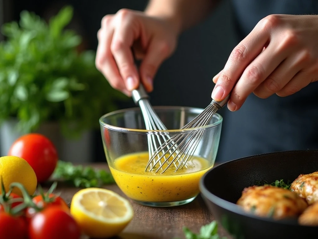 Preparing the herb and lemon marinade for chicken