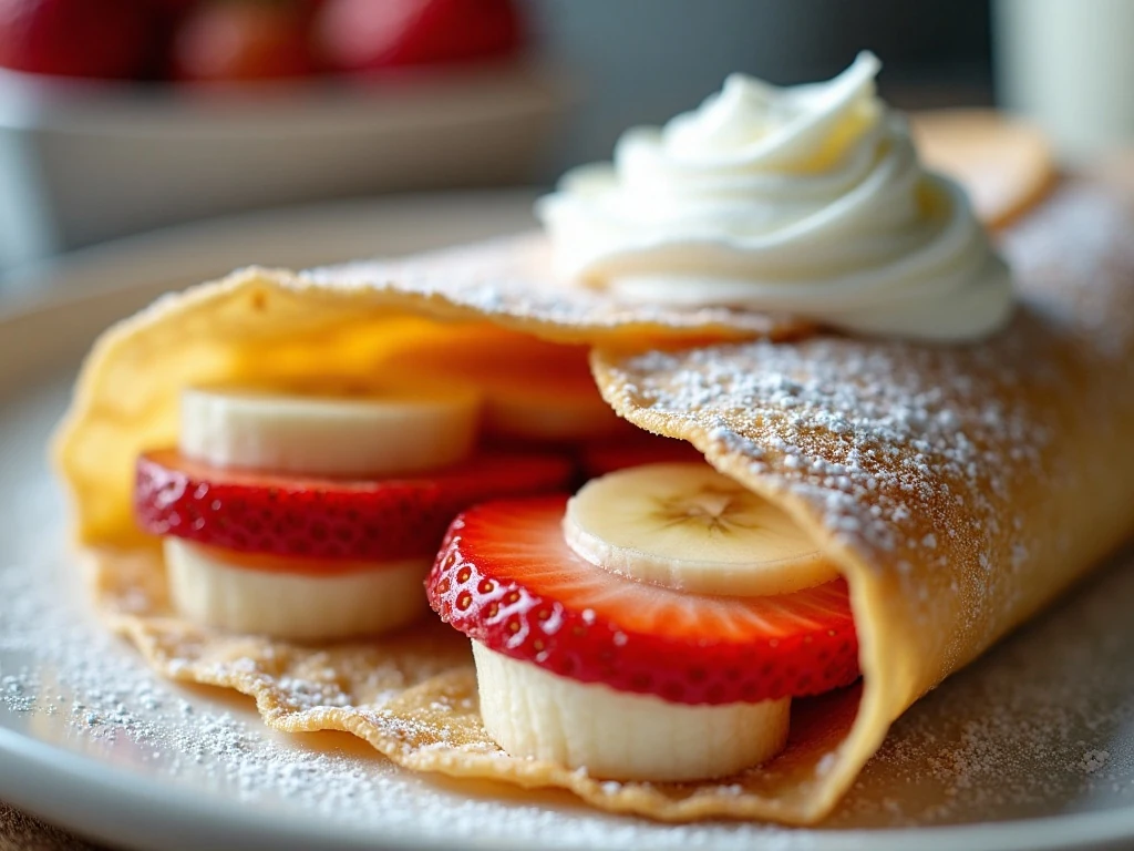 Sweet crepe filled with berries and bananas