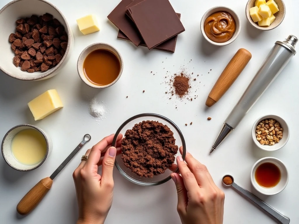 Ingredients and tools for homemade filled chocolate