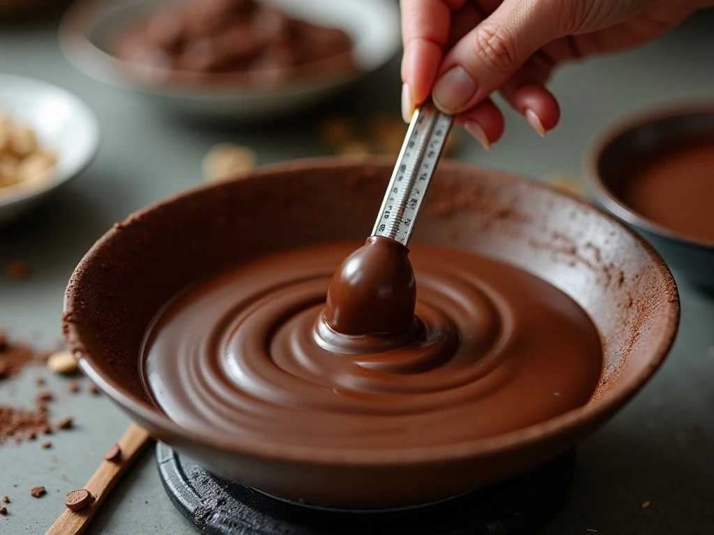 Tempering couverture chocolate with a thermometer
