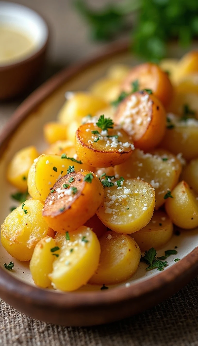 Easy Hot Crash Potatoes with Garlic and Parmesan