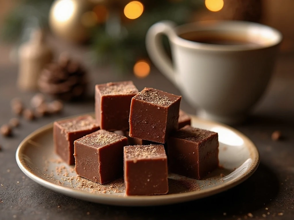 Irish cream chocolate fudge squares arranged on a serving platter