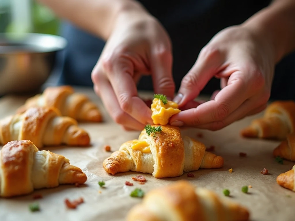Filling crescent dough triangles for jalapeno popper rolls