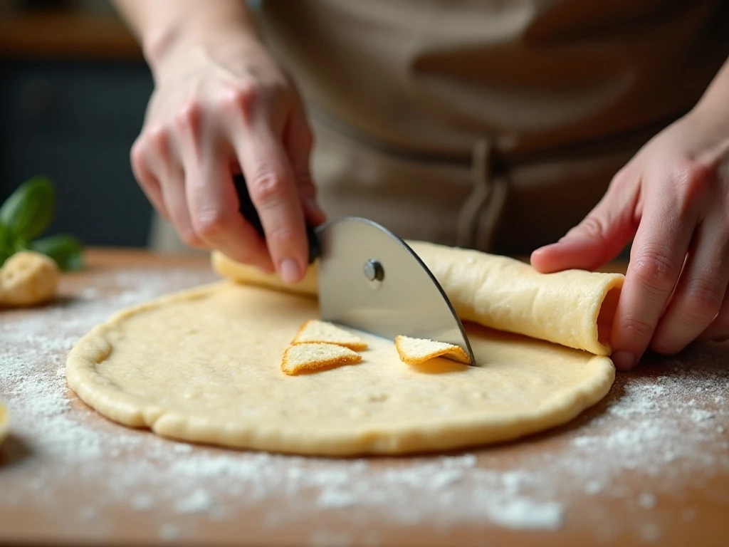 Rolling and cutting thin almond flour tortilla chip dough