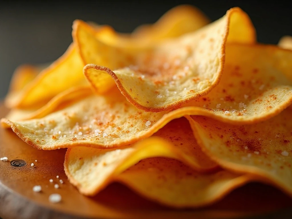 Close-up of crisp golden keto tortilla chip edges