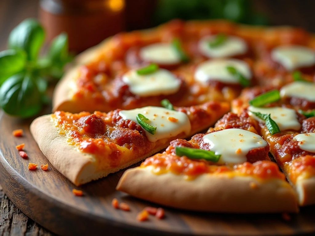Kielbasa pizza slice served with a fresh side salad