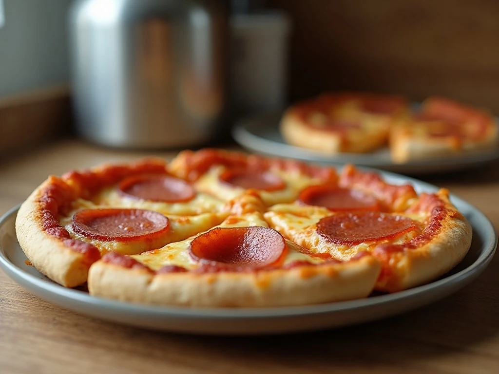 Reheated kielbasa pizza slices with crisp golden crust