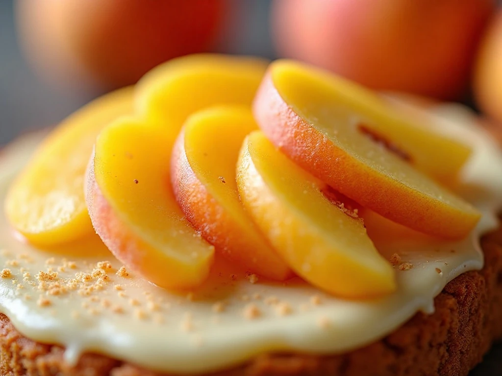Firm peach slices and coarse sugar prepared for peach cake
