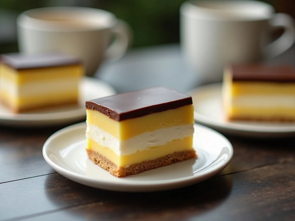 Boston cream pie slices ready to serve