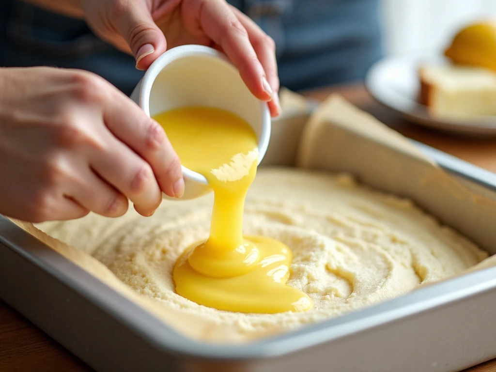 Mixing angel food cake mix with lemon pie filling