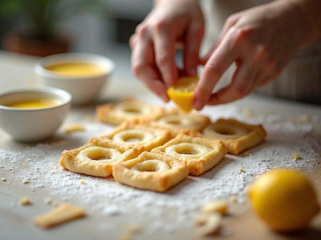 Scoring puff pastry squares for homemade lemon Danish pastries