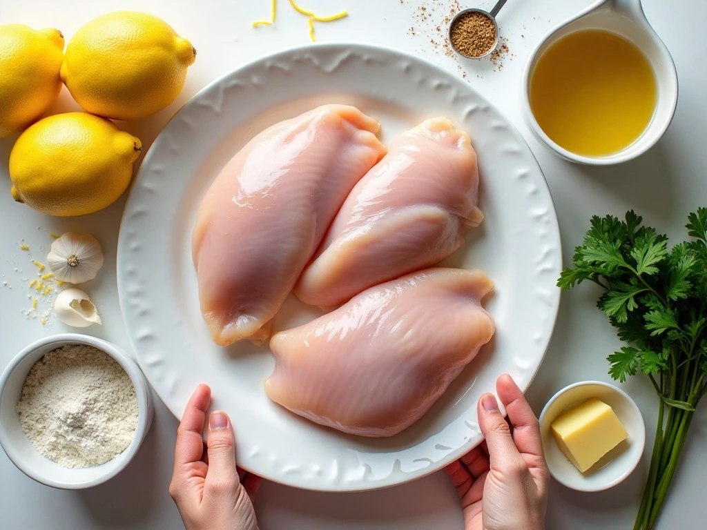 Ingredients for easy lemon pepper chicken arranged for a skillet dinner