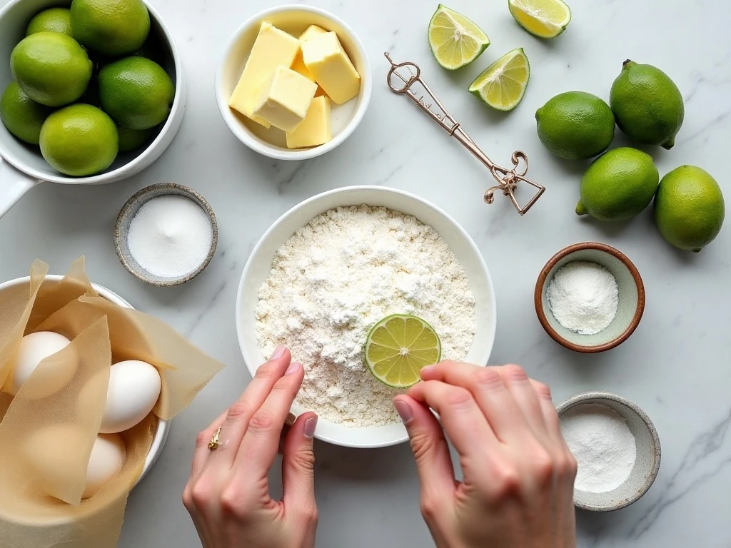 Ingredients for easy lime bars arranged on a kitchen counter