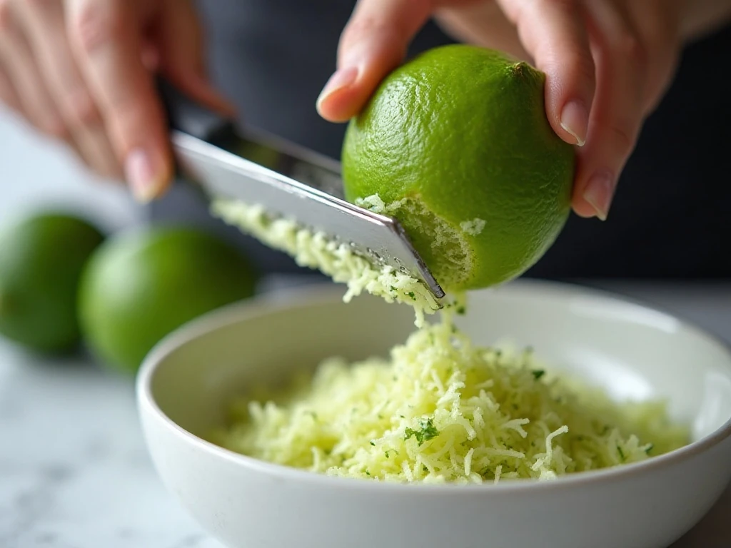 Fresh lime being zested for lime bar filling