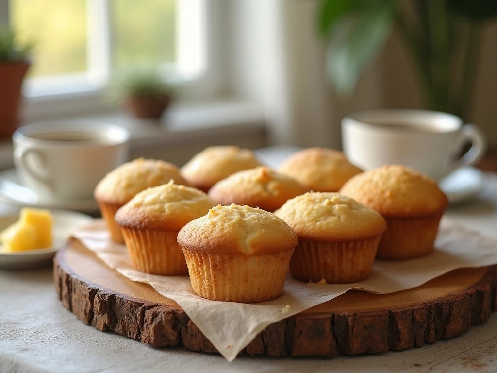 A platter of fluffy homemade muffins ready for breakfast