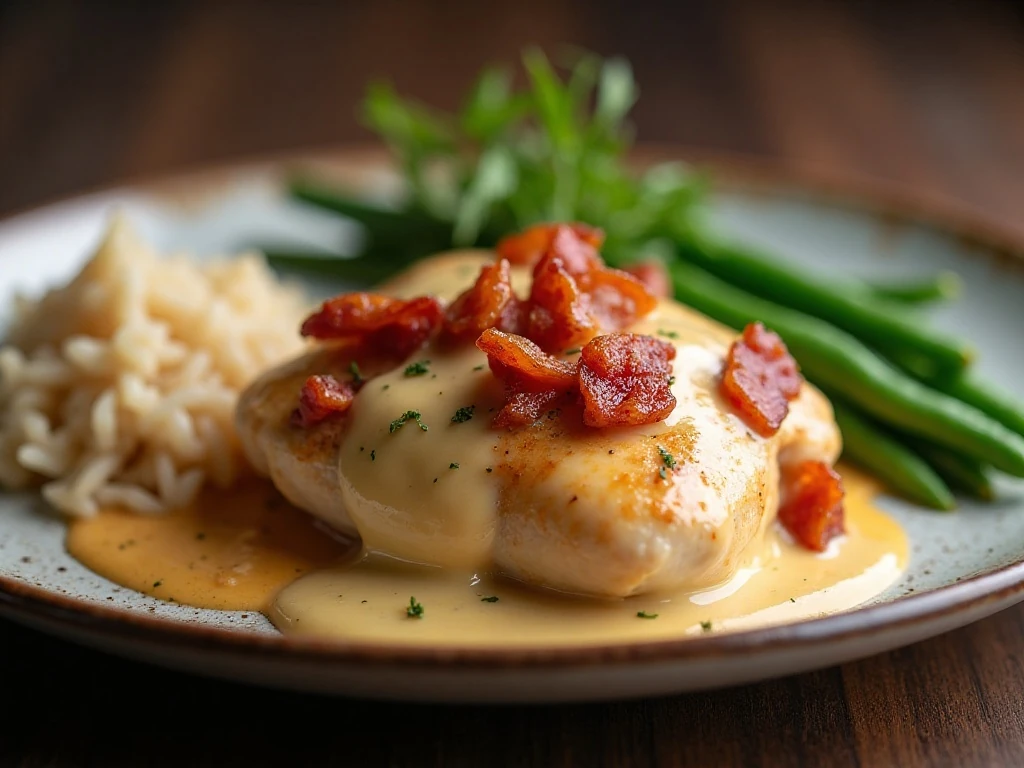 Serving of leftover Naughty Party Chicken with creamy sauce