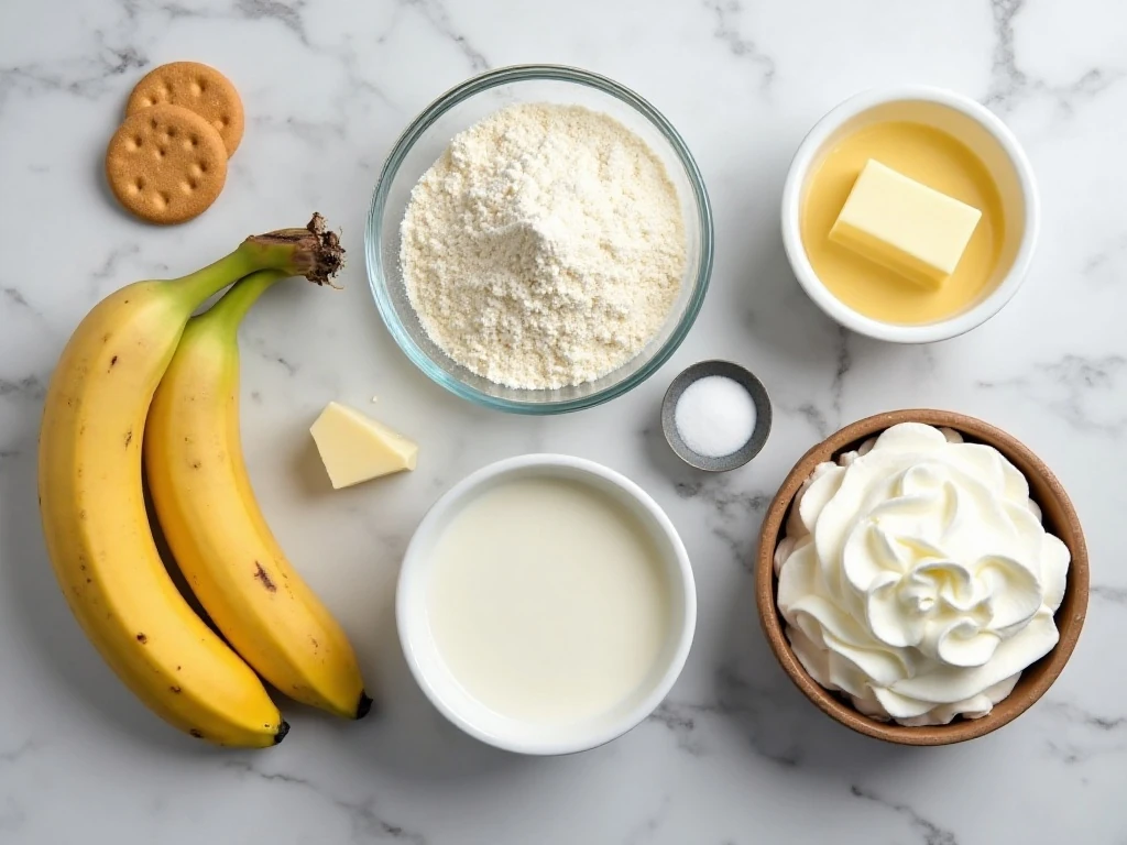 Ingredients for easy no-bake banana cream cheesecake
