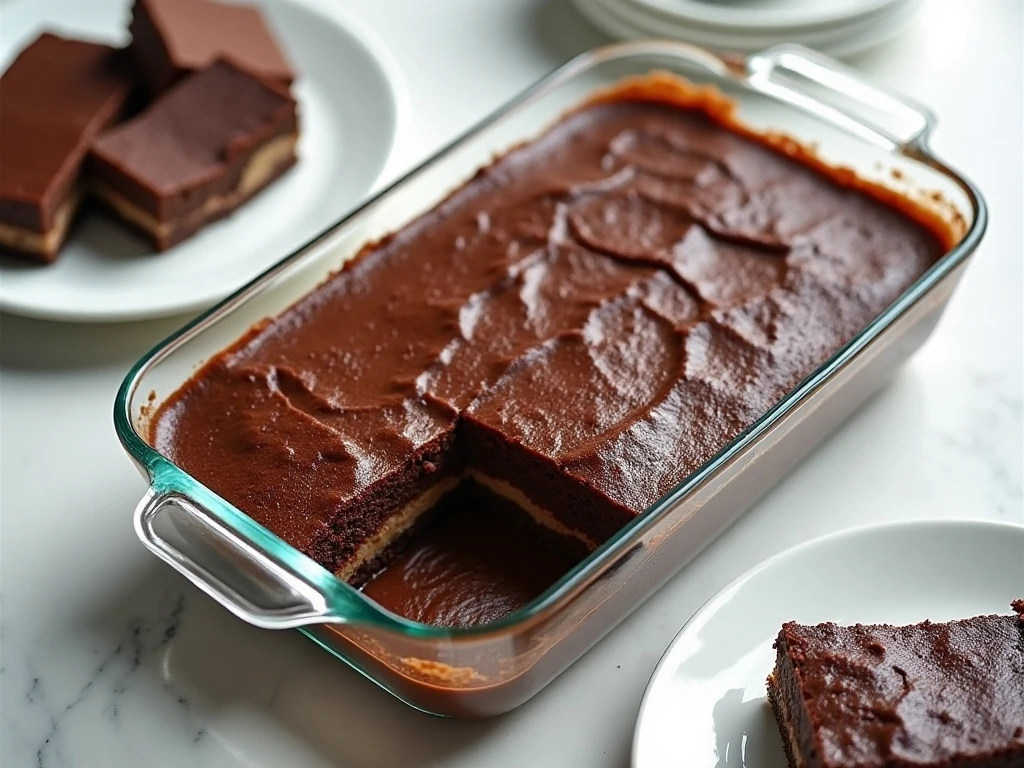 No-bake chocolate pudding cake showing creamy chocolate layers