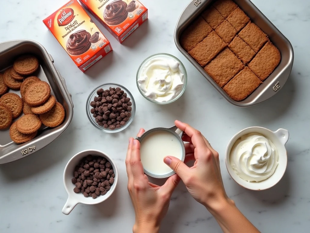 Ingredients for easy no-bake chocolate pudding cake