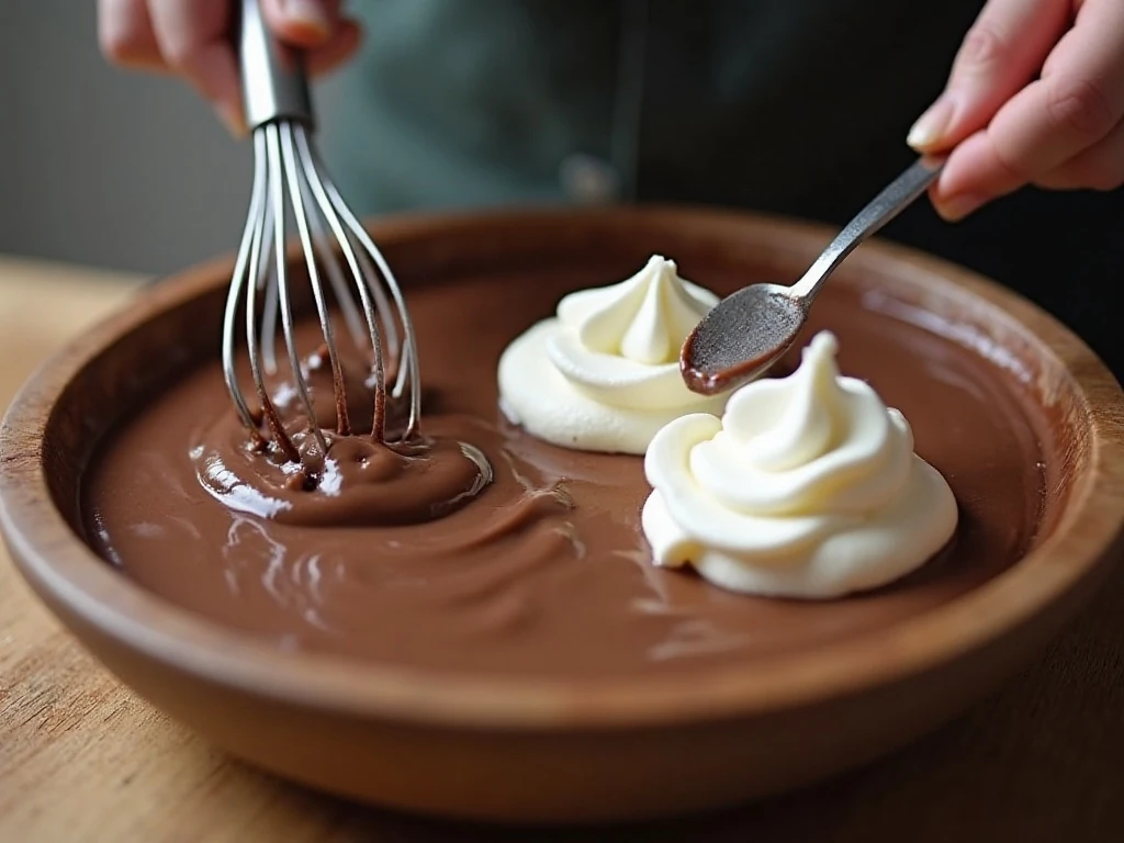 Thick chocolate pudding mixture prepared for an icebox cake