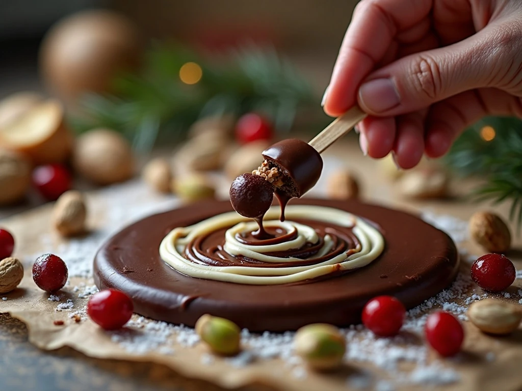 Marbling dark and white chocolate for holiday bark