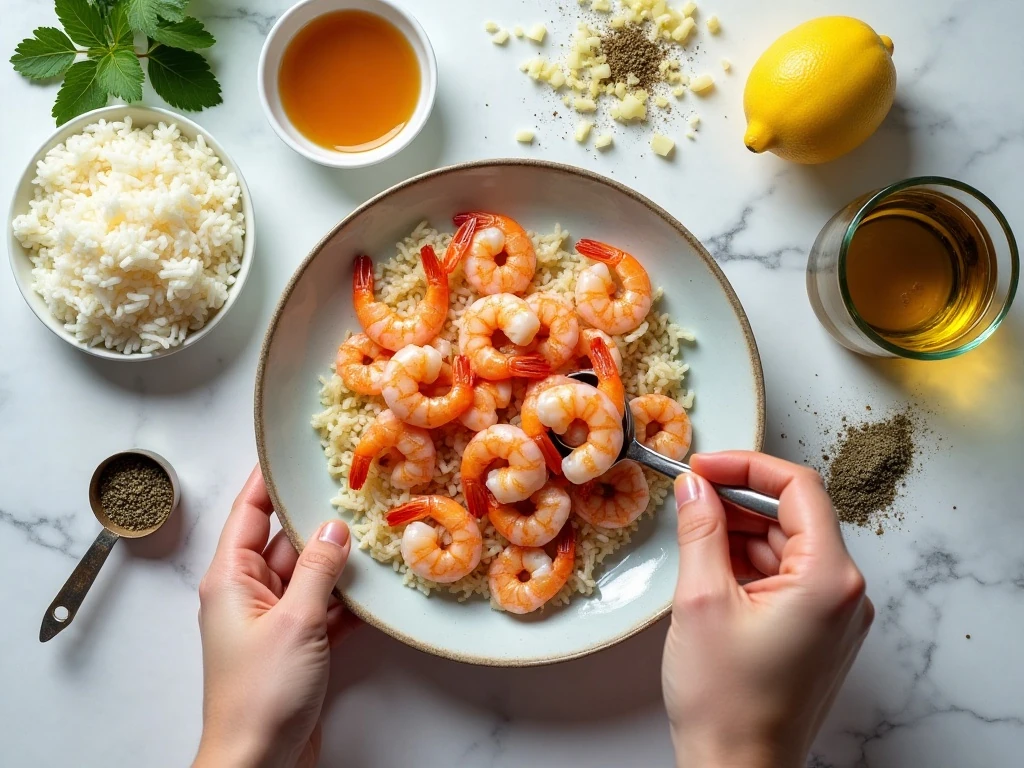 Ingredients for easy one-pot shrimp and rice
